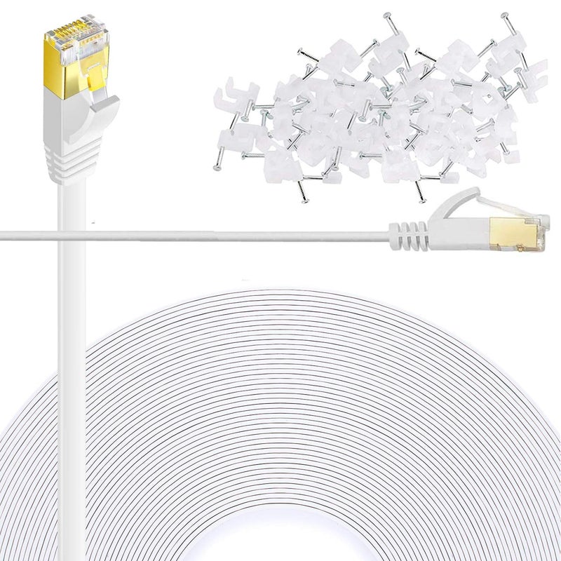 Comtelek Cat 6 Ethernet Cable 25 FT Flat Internet Network Cables with Cable Clips Short Cat6 Ethernet Patch Cable with Snagless Rj45 Connectors White Computer LAN Cableï¼ˆ25FTï¼‰â€¦ - Image 1